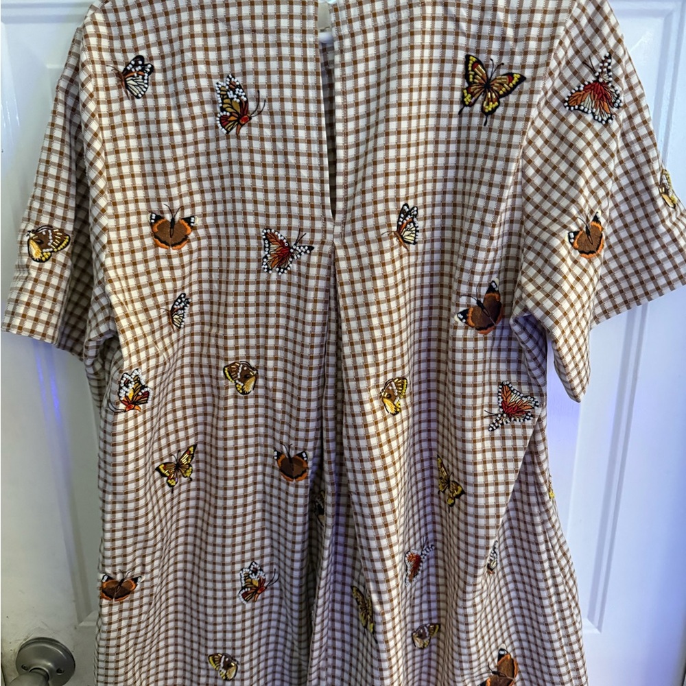 QUEEN OF SPARKLES Checkered Mini Dress with Butterfly Embroidery - Picture 2 of 4